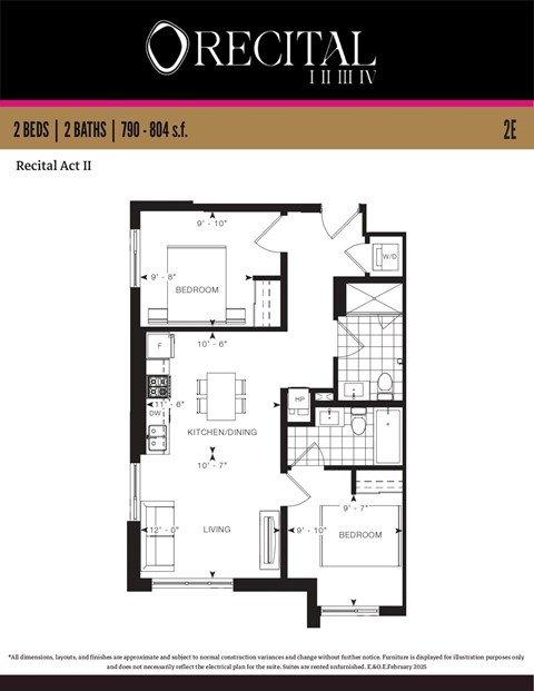 Floor plan for 2 beds, 2 baths, 790 sqft
